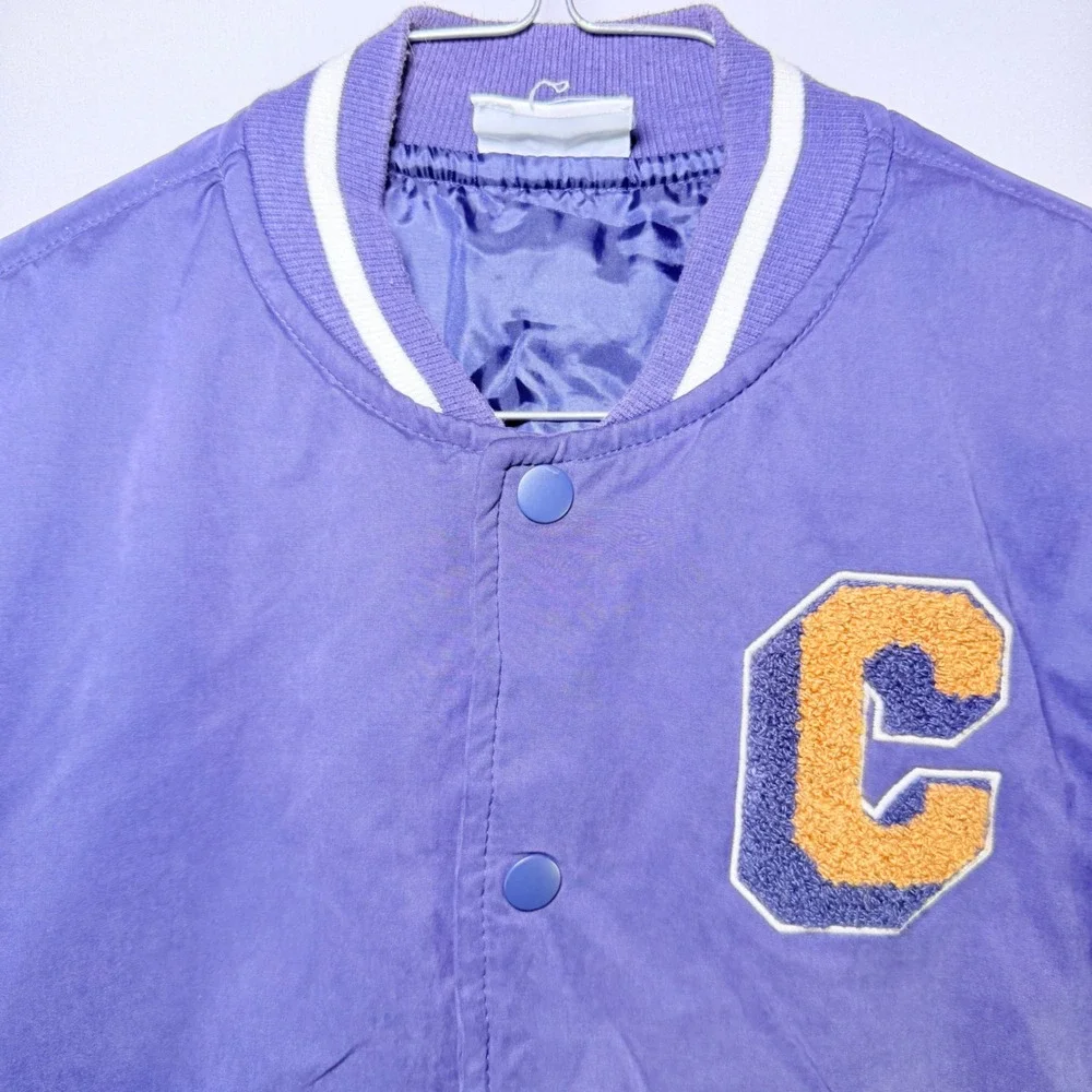 Tommy Bahama‎ Kids Varsity Bomber Jacket Purple White Letterman C Patch